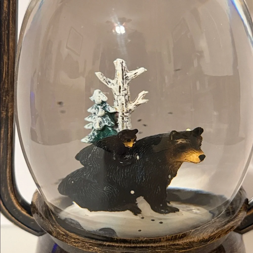 Cracker Barrel. Rustic Bronze Lantern with Bear Design (Plastic) Glitter Globe.